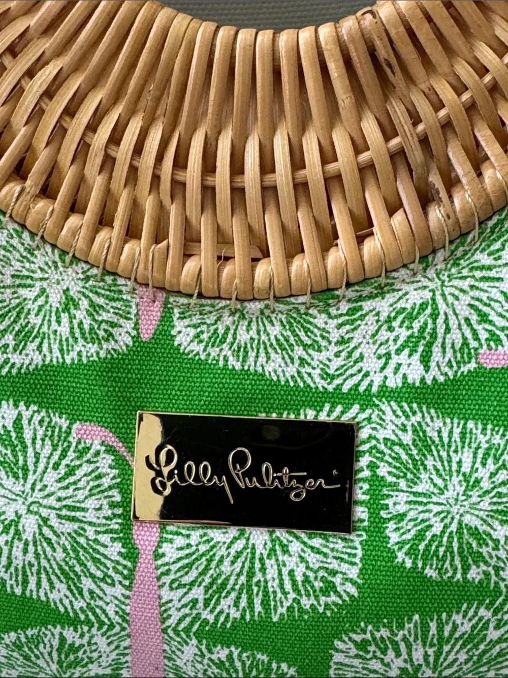 Lilly Pulitzer Green & Pink Patterned Tote with Woven Round Handles - Picture 3 of 5